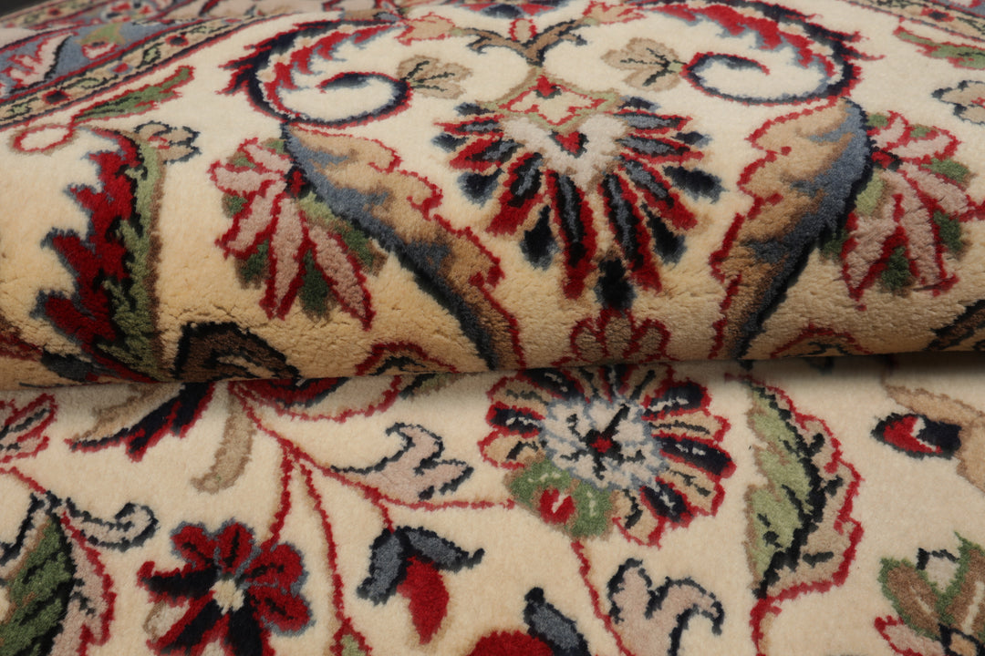 6x9 Ivory, Taupe, Red Color Hand Knotted Agra New Zealand Wool Traditional Oriental Rug