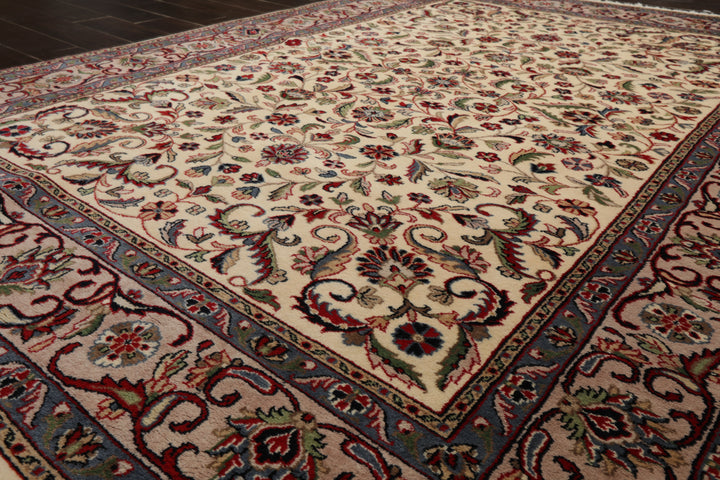 6x9 Ivory, Taupe, Red Color Hand Knotted Agra New Zealand Wool Traditional Oriental Rug