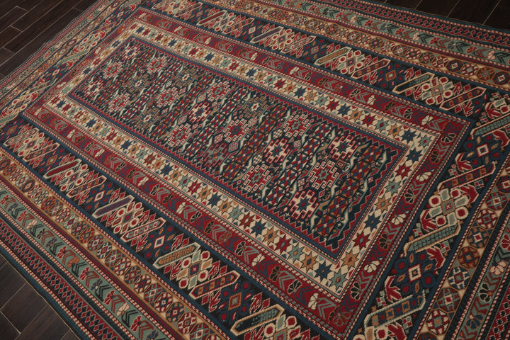 6x9 Teal, Raspberry, Ivory Color Hand Woven Kilim Wool Tribal Oriental Rug