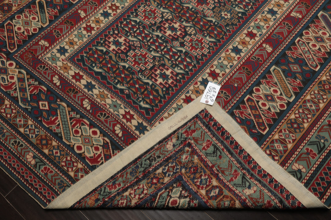 6x9 Teal, Raspberry, Ivory Color Hand Woven Kilim Wool Tribal Oriental Rug