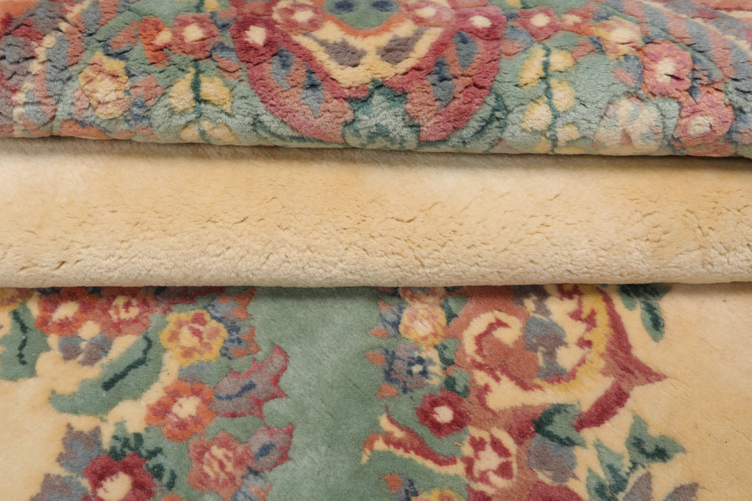 6x9 Ivory, Aqua, Lavender Color Hand Knotted French Aubusson Savonnerie New Zealand Wool Traditional Oriental Rug