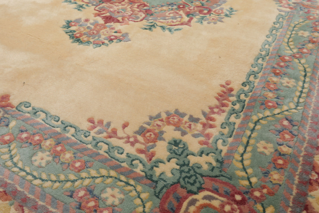 6x9 Ivory, Aqua, Lavender Color Hand Knotted French Aubusson Savonnerie New Zealand Wool Traditional Oriental Rug