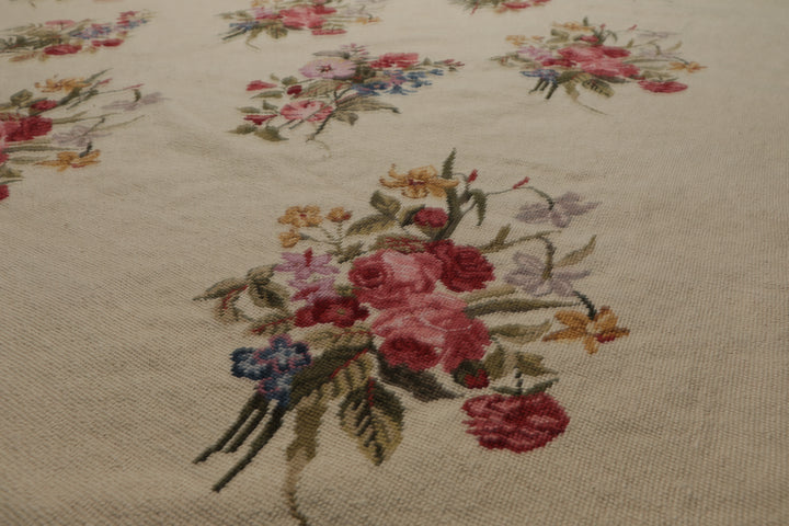 6x9 Ivory, Taupe, Red Color Hand Woven Aubusson Needlepoint Wool Traditional Oriental Rug