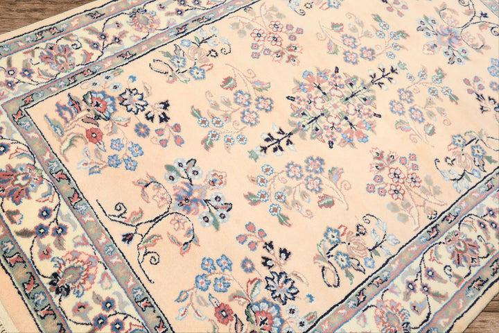4x6 Blush, Ivory, Black Color Hand Knotted Indo Sarouk Wool Traditional Oriental Rug