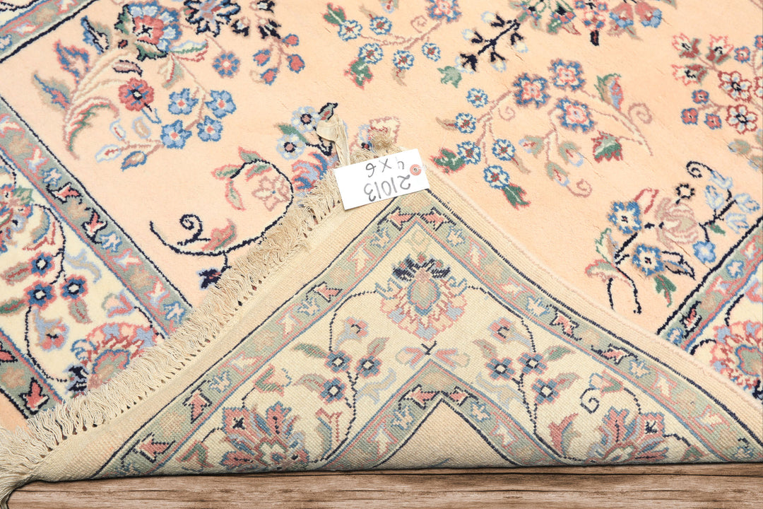 4x6 Blush, Ivory, Black Color Hand Knotted Indo Sarouk Wool Traditional Oriental Rug
