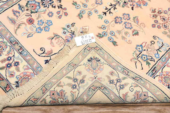 4x6 Blush, Ivory, Black Color Hand Knotted Indo Sarouk Wool Traditional Oriental Rug