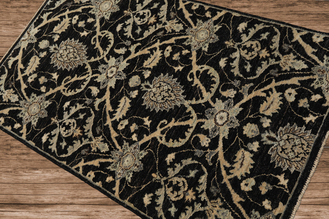 3x5 Charcoal, Beige, Gray Color Hand Knotted Indo Persian Wool Transitional Oriental Rug
