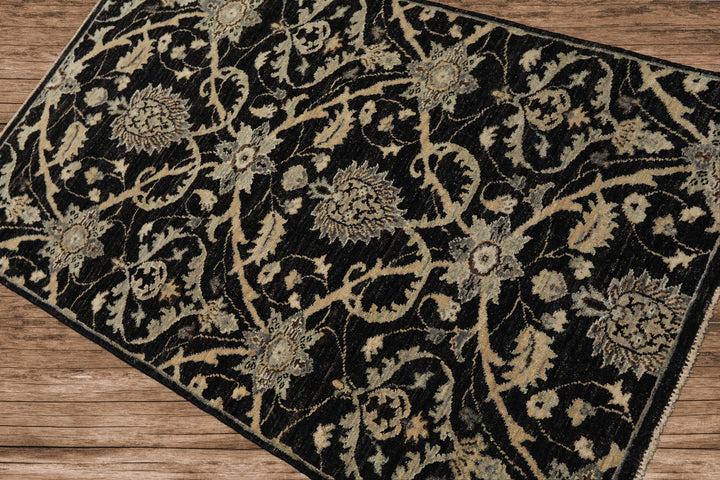 3x5 Charcoal, Beige, Gray Color Hand Knotted Indo Persian Wool Transitional Oriental Rug