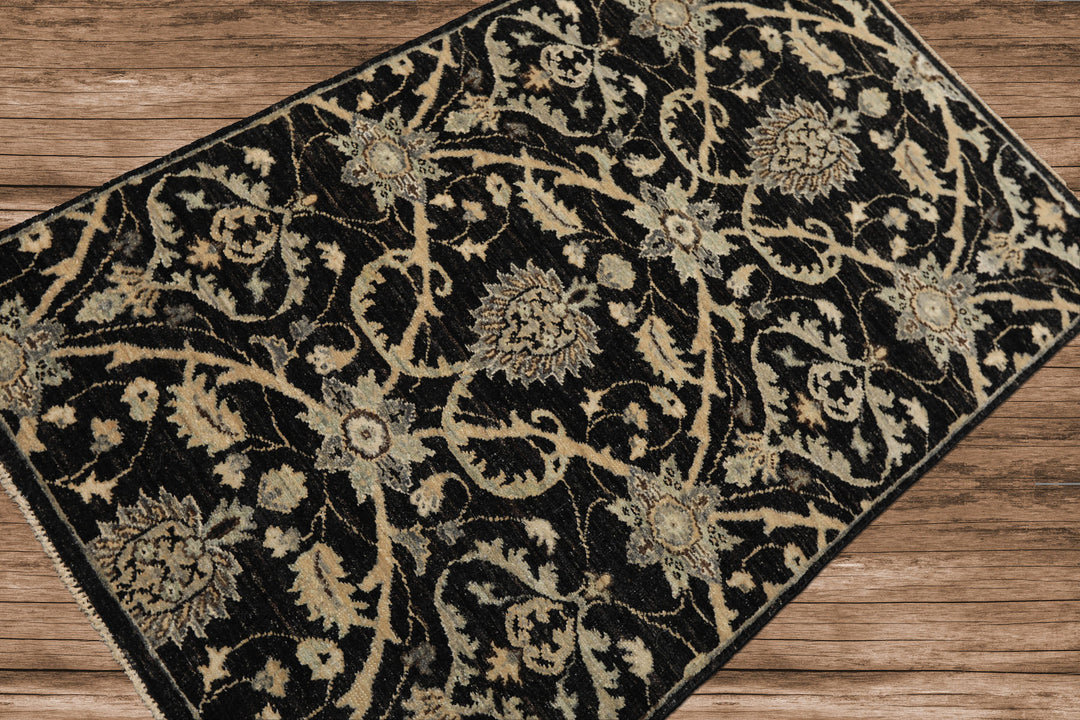 3x5 Charcoal, Beige, Gray Color Hand Knotted Indo Persian Wool Transitional Oriental Rug