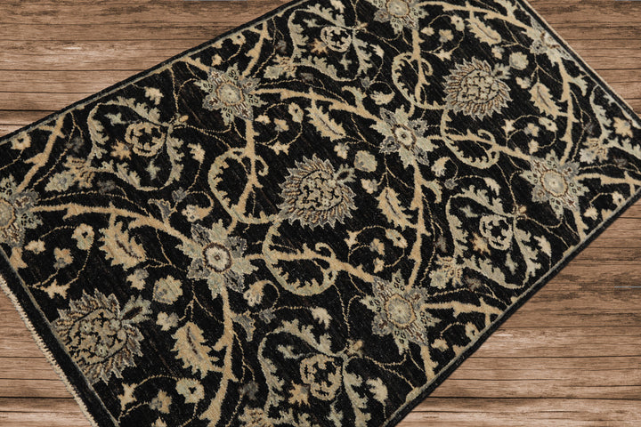 3x5 Charcoal, Beige, Gray Color Hand Knotted Indo Persian Wool Transitional Oriental Rug