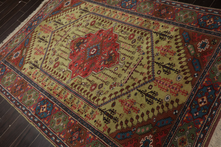 5x7 Pistacchio, Raspberry, Brown Color Hand Knotted Oushak Wool Traditional Oriental Rug