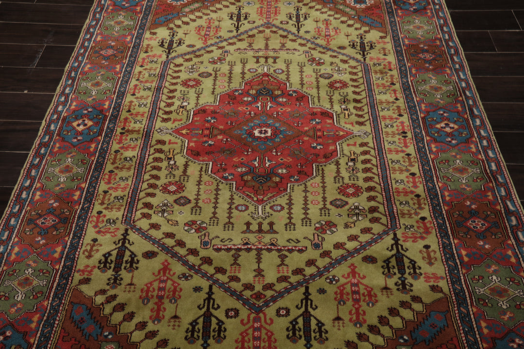 5x7 Pistacchio, Raspberry, Brown Color Hand Knotted Oushak Wool Traditional Oriental Rug