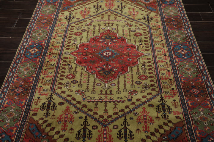 5x7 Pistacchio, Raspberry, Brown Color Hand Knotted Oushak Wool Traditional Oriental Rug