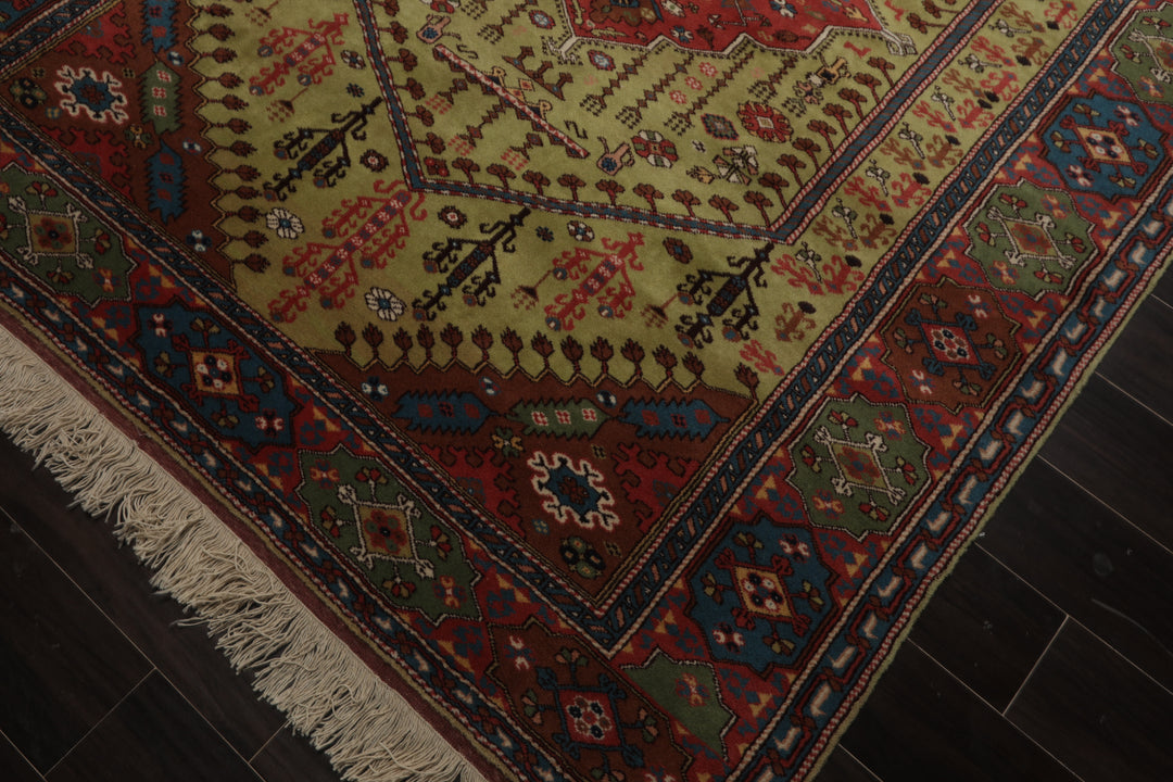 5x7 Pistacchio, Raspberry, Brown Color Hand Knotted Oushak Wool Traditional Oriental Rug