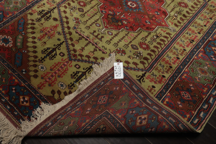5x7 Pistacchio, Raspberry, Brown Color Hand Knotted Oushak Wool Traditional Oriental Rug