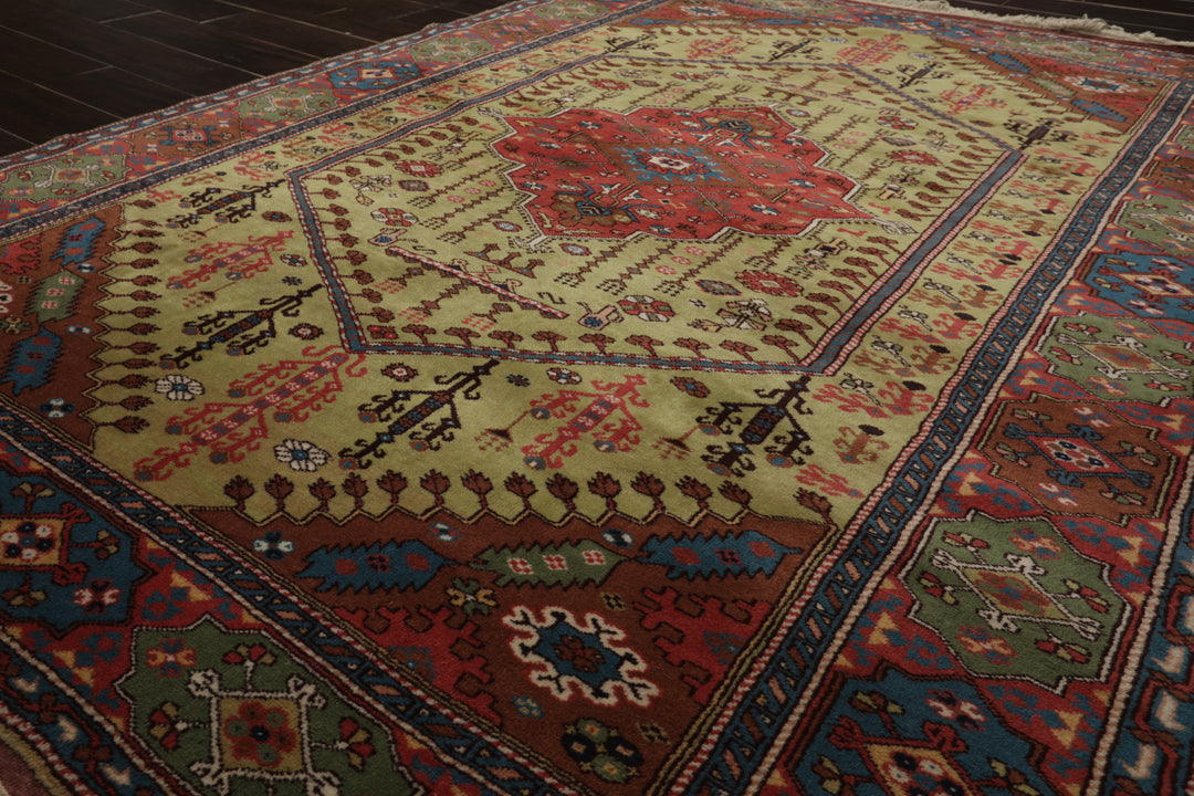 5x7 Pistacchio, Raspberry, Brown Color Hand Knotted Oushak Wool Traditional Oriental Rug