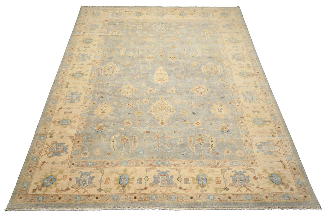 10x14 Gray, Beige, Turquoise Color Hand Knotted Oushak Wool Traditional Oriental Rug