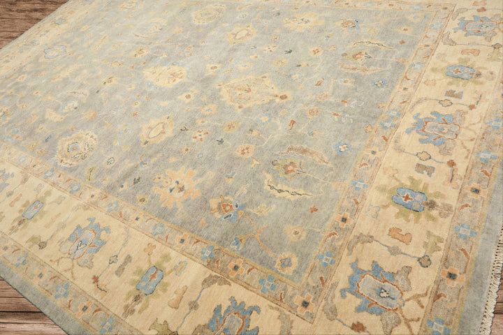 10x14 Gray, Beige, Turquoise Color Hand Knotted Oushak Wool Traditional Oriental Rug