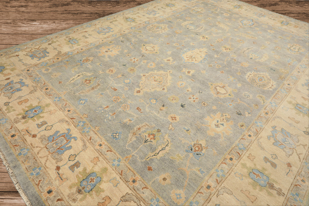 10x14 Gray, Beige, Turquoise Color Hand Knotted Oushak Wool Traditional Oriental Rug