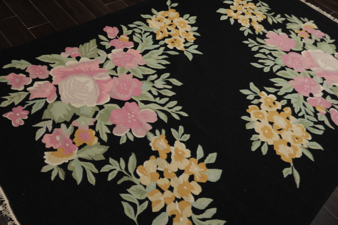 6x9 Black, Pink, Aqua Color Hand Woven Kilim Wool Traditional Oriental Rug