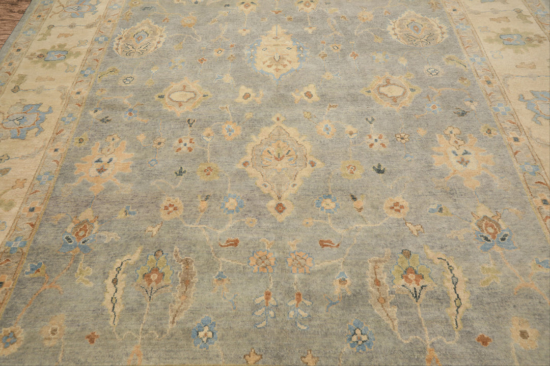 10x14 Gray, Beige, Turquoise Color Hand Knotted Oushak Wool Traditional Oriental Rug