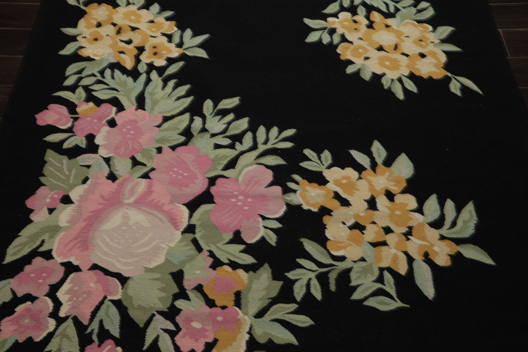 6x9 Black, Pink, Aqua Color Hand Woven Kilim Wool Traditional Oriental Rug