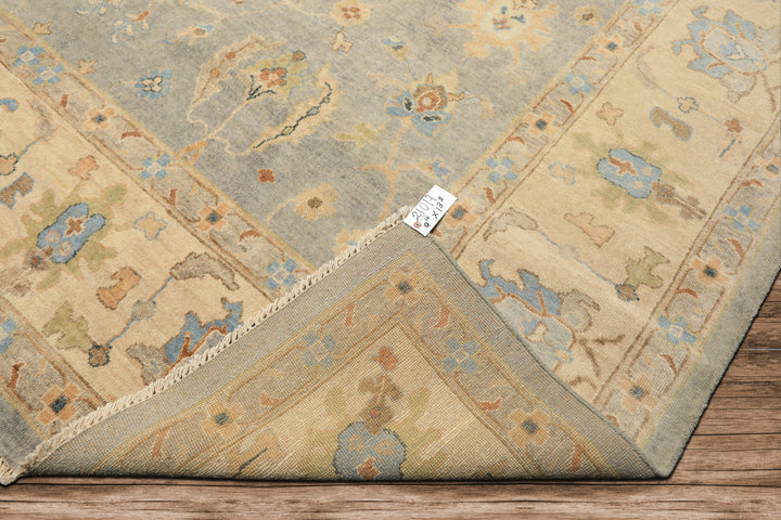 10x14 Gray, Beige, Turquoise Color Hand Knotted Oushak Wool Traditional Oriental Rug