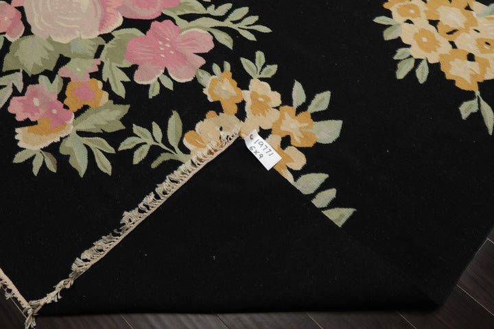 6x9 Black, Pink, Aqua Color Hand Woven Kilim Wool Traditional Oriental Rug