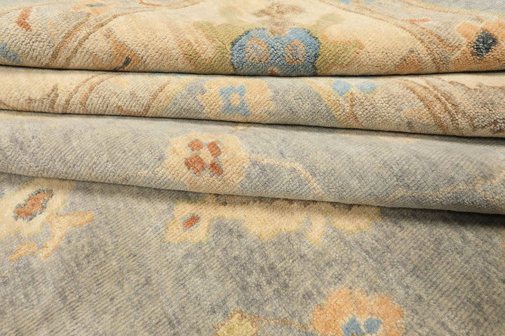 10x14 Gray, Beige, Turquoise Color Hand Knotted Oushak Wool Traditional Oriental Rug