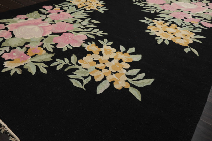 6x9 Black, Pink, Aqua Color Hand Woven Kilim Wool Traditional Oriental Rug