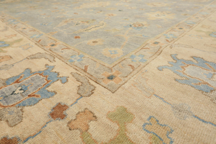 10x14 Gray, Beige, Turquoise Color Hand Knotted Oushak Wool Traditional Oriental Rug