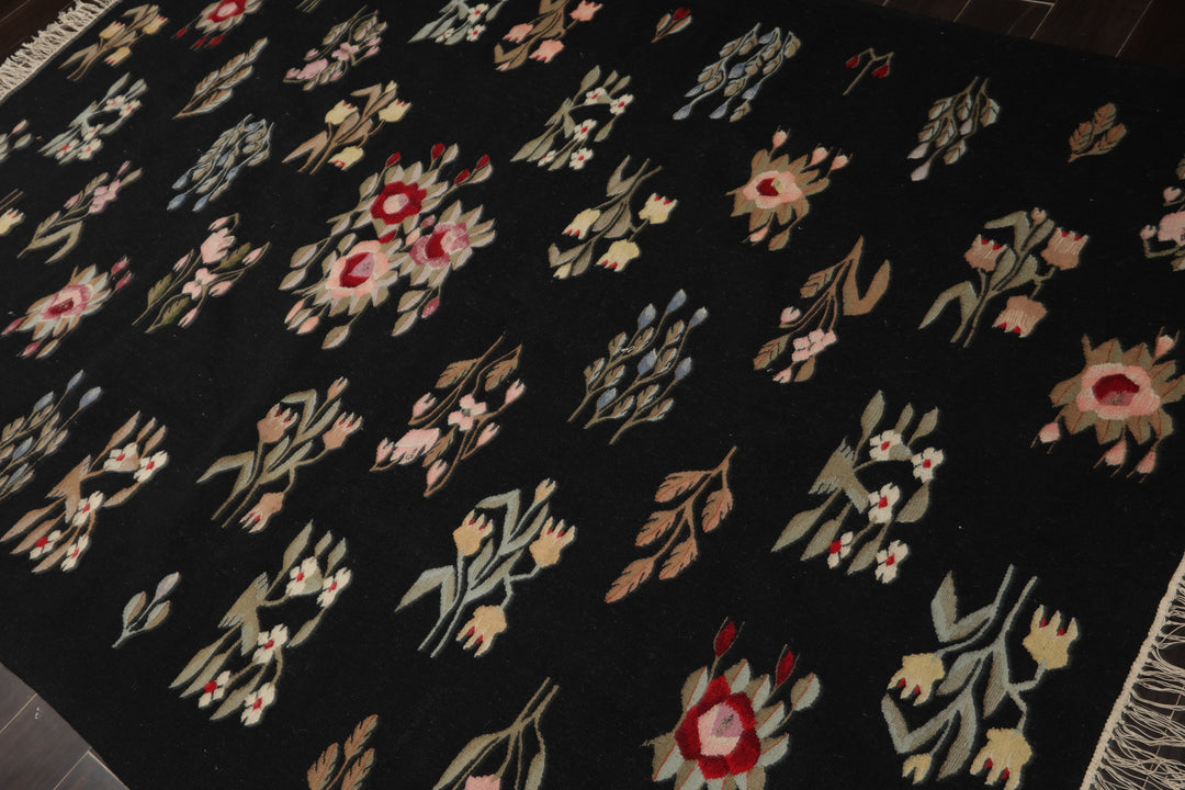 6x9 Black, Red, Sage Color Hand Woven Kilim Wool Traditional Oriental Rug