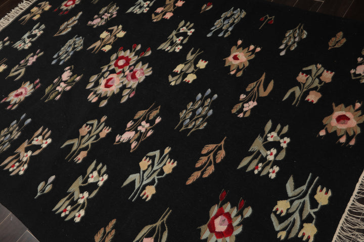 6x9 Black, Red, Sage Color Hand Woven Kilim Wool Traditional Oriental Rug