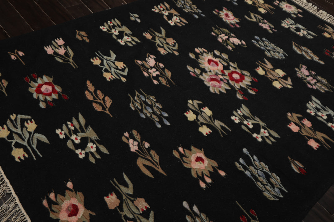 6x9 Black, Red, Sage Color Hand Woven Kilim Wool Traditional Oriental Rug