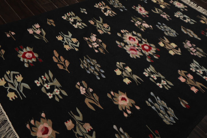 6x9 Black, Red, Sage Color Hand Woven Kilim Wool Traditional Oriental Rug