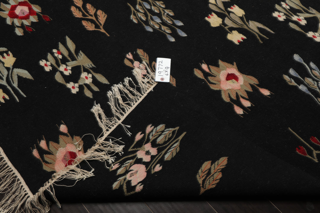 6x9 Black, Red, Sage Color Hand Woven Kilim Wool Traditional Oriental Rug