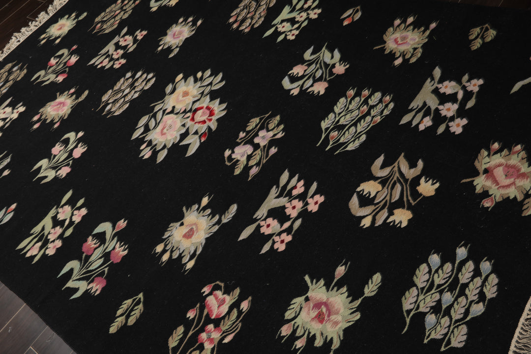 6x9 Black, Red, Sage Color Hand Woven Kilim Wool Traditional Oriental Rug