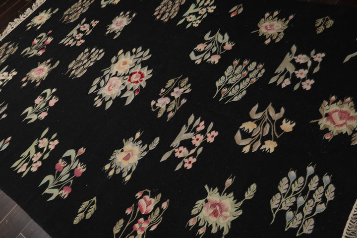 6x9 Black, Red, Sage Color Hand Woven Kilim Wool Traditional Oriental Rug