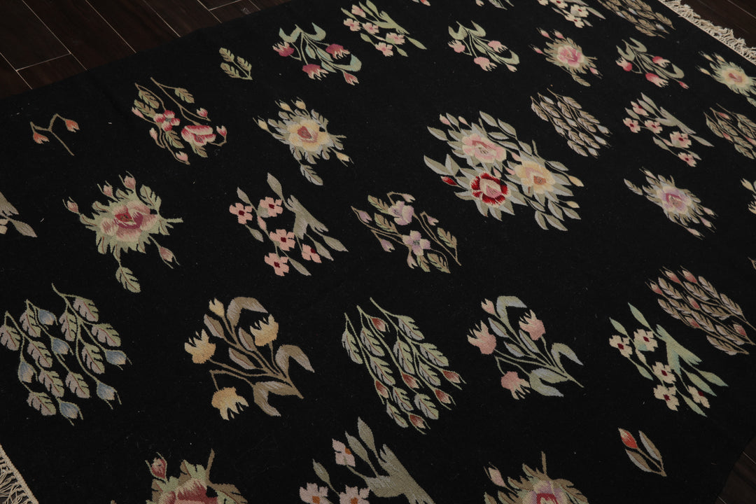 6x9 Black, Red, Sage Color Hand Woven Kilim Wool Traditional Oriental Rug