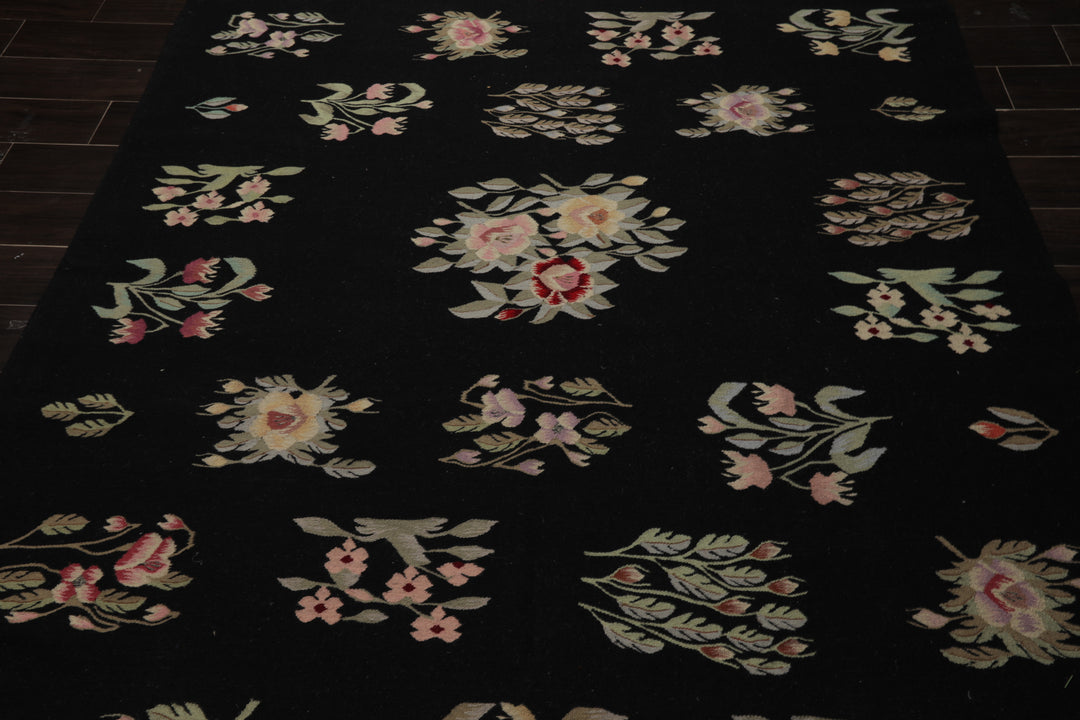 6x9 Black, Red, Sage Color Hand Woven Kilim Wool Traditional Oriental Rug