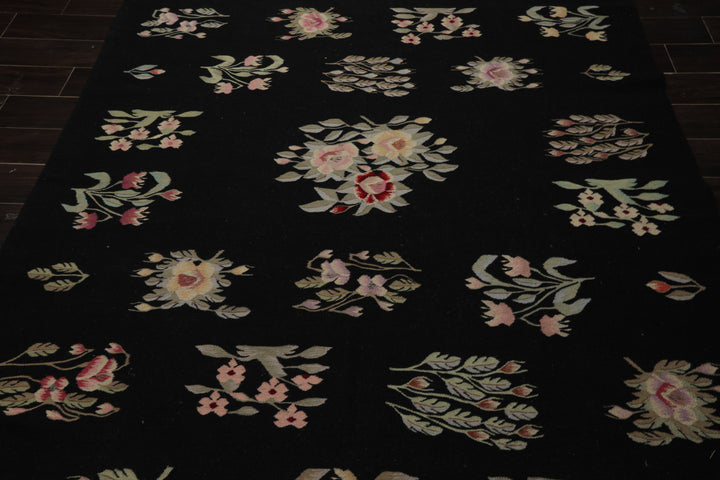 6x9 Black, Red, Sage Color Hand Woven Kilim Wool Traditional Oriental Rug