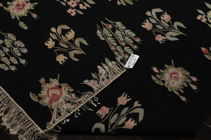 6x9 Black, Red, Sage Color Hand Woven Kilim Wool Traditional Oriental Rug