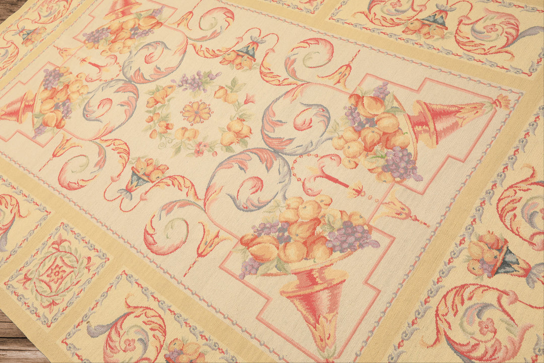 6x8 Beige, Rose, Lavender Color Hand Knotted French Aubusson Needlepoint Wool Traditional Oriental Rug