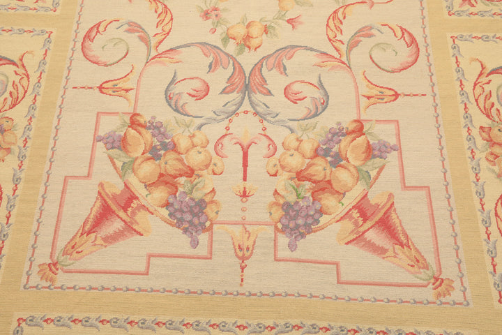 6x8 Beige, Rose, Lavender Color Hand Knotted French Aubusson Needlepoint Wool Traditional Oriental Rug