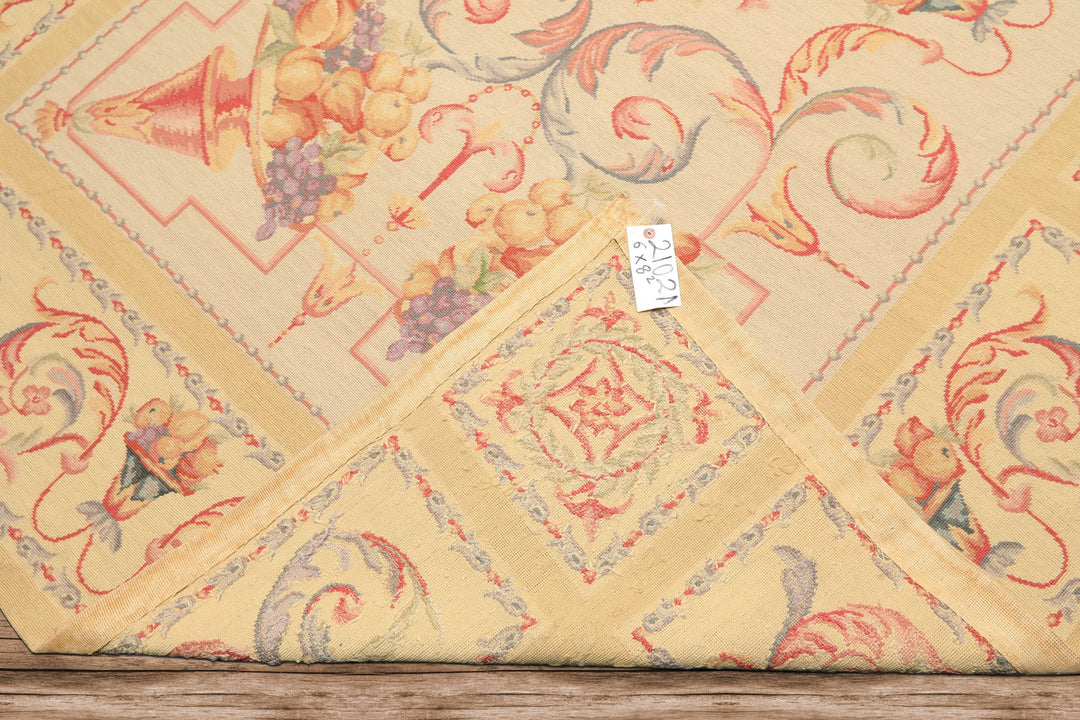 6x8 Beige, Rose, Lavender Color Hand Knotted French Aubusson Needlepoint Wool Traditional Oriental Rug