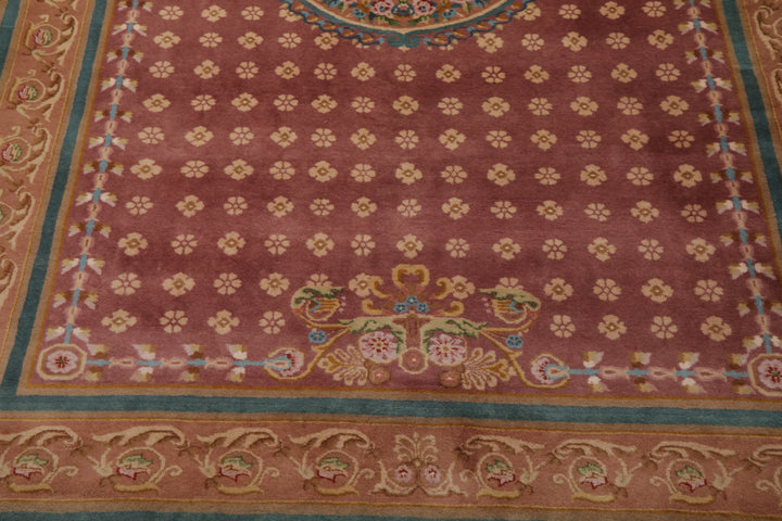 6x9 Rose, Peach, Turquoise Color Hand Knotted French Aubusson Savonnerie New Zealand Wool Traditional Oriental Rug