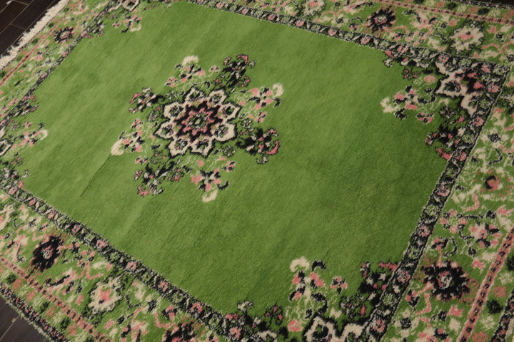 6x8 Lime, Green, Ivory Color Hand Knotted Kerman Wool Arts & Crafts Oriental Rug