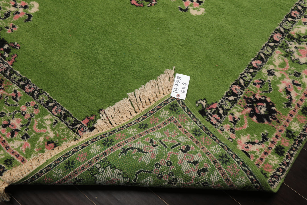 6x8 Lime, Green, Ivory Color Hand Knotted Kerman Wool Arts & Crafts Oriental Rug