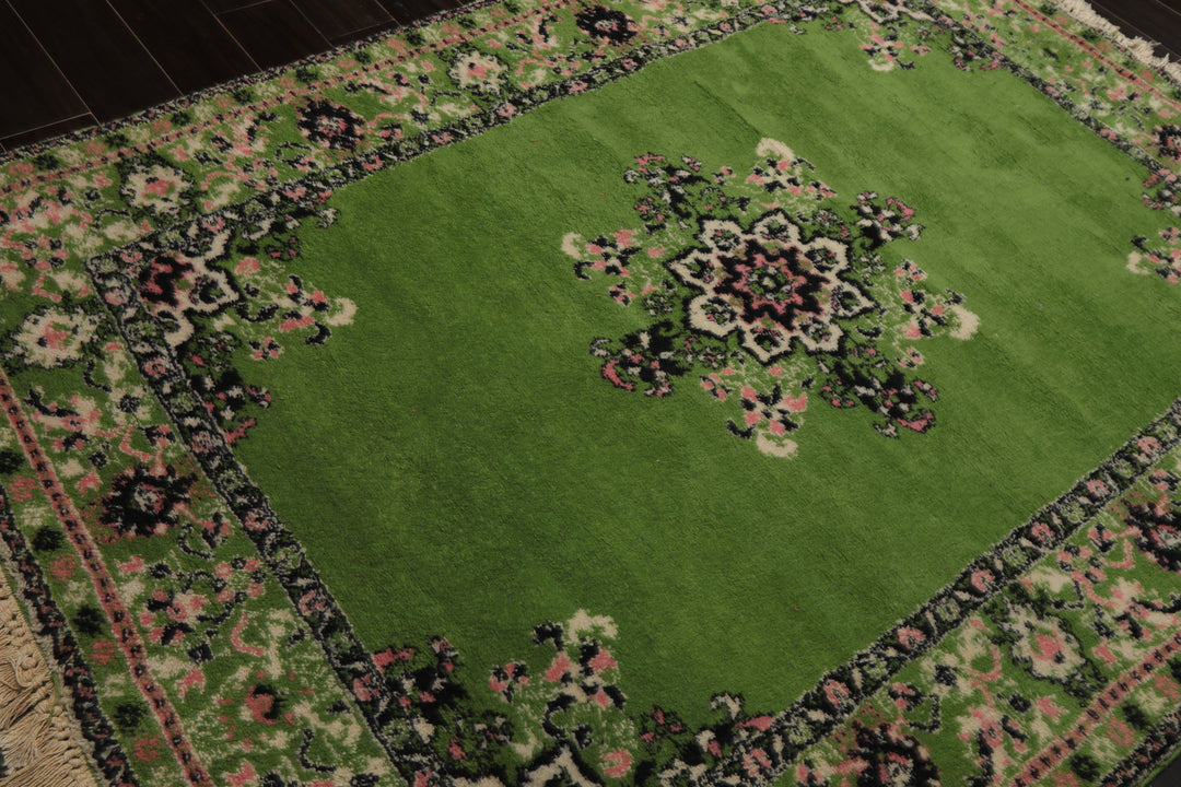 6x8 Lime, Green, Ivory Color Hand Knotted Kerman Wool Arts & Crafts Oriental Rug