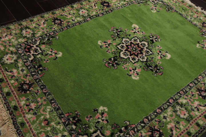 6x8 Lime, Green, Ivory Color Hand Knotted Kerman Wool Arts & Crafts Oriental Rug